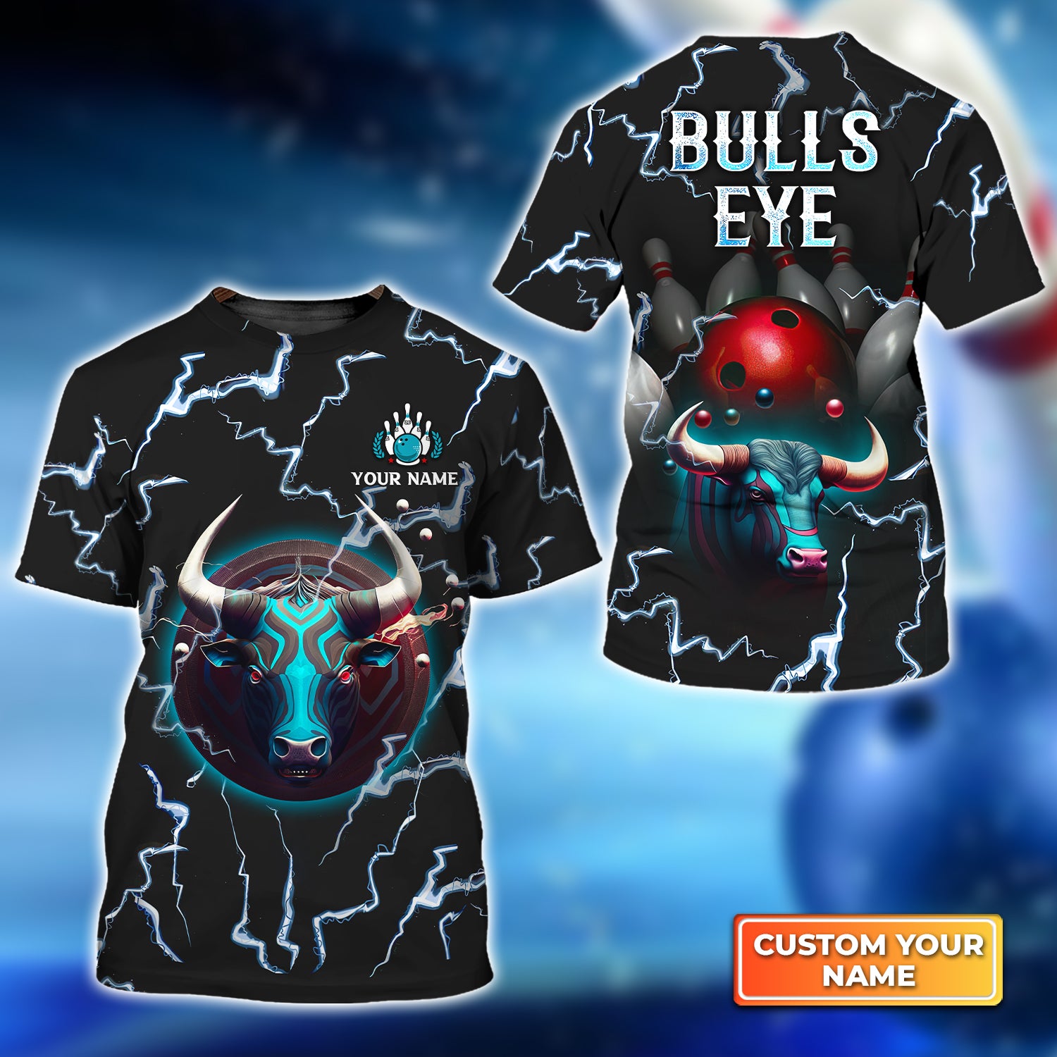 Bulls Eye Red Bowling Ball Team Personalized Name 3D Tshirt QB95