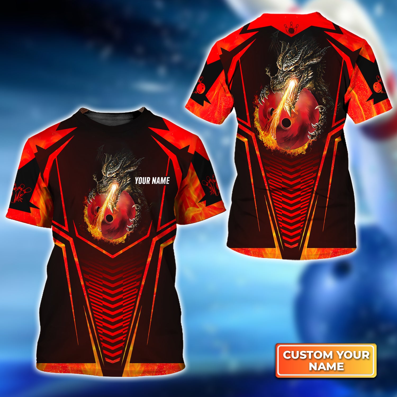 Dragon Fire Flame Personalized Name 3D Tshirt QB95 Gift For Bowler