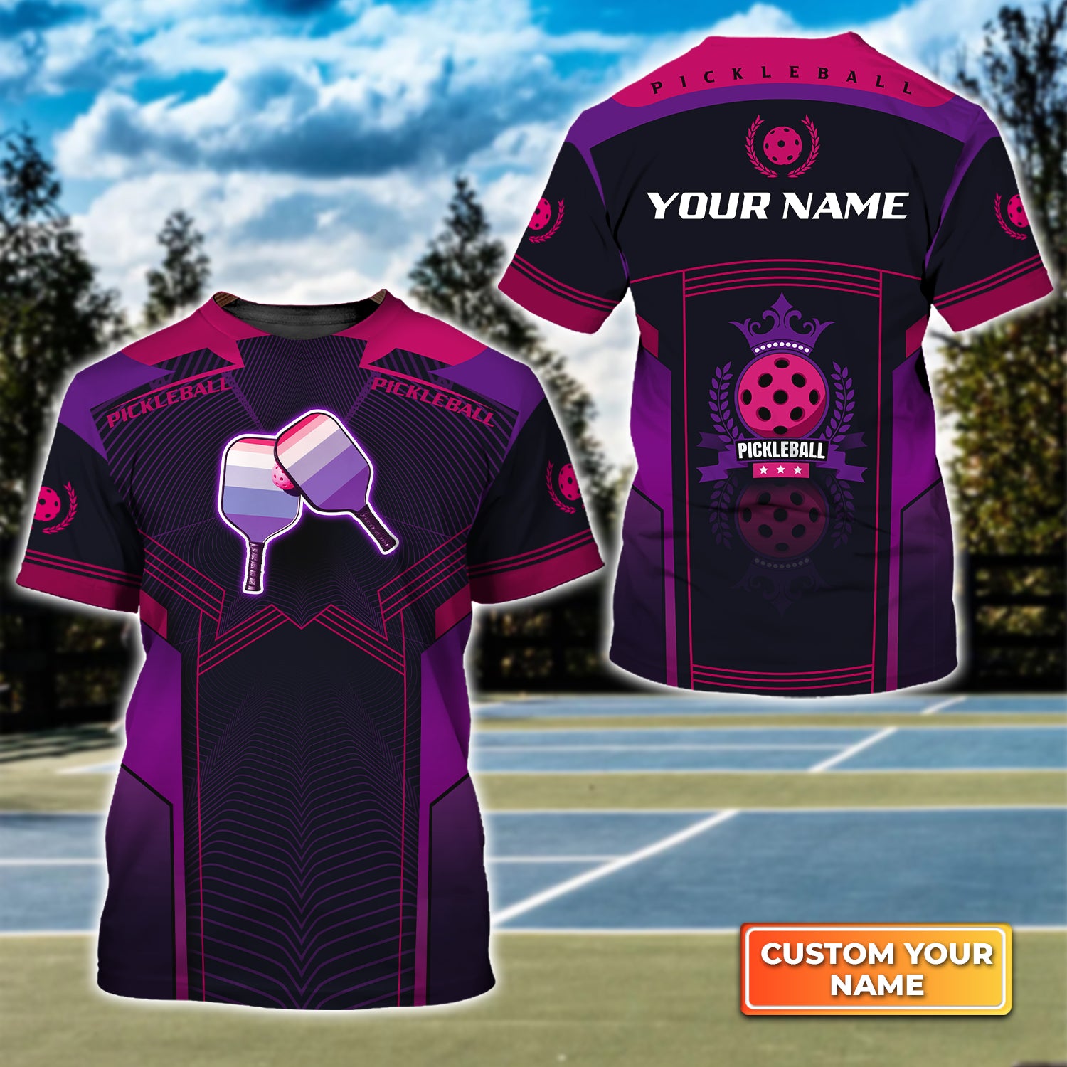 Pickleball Paddles Purple Pattern Personalized Name 3D Tshirt QB95 Gift For Pickleball Player