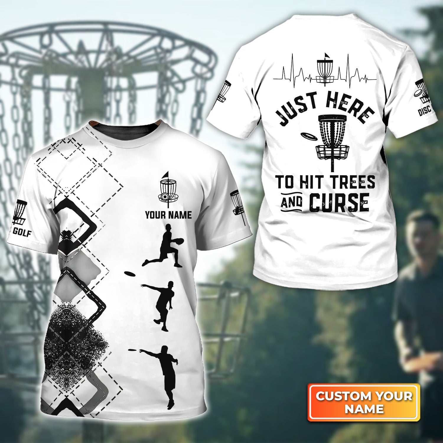 Disc Golf Silhouettes Hit Trees And Curse Personalized Name 3D Tshirt QB95 Gift Disc Golf Players