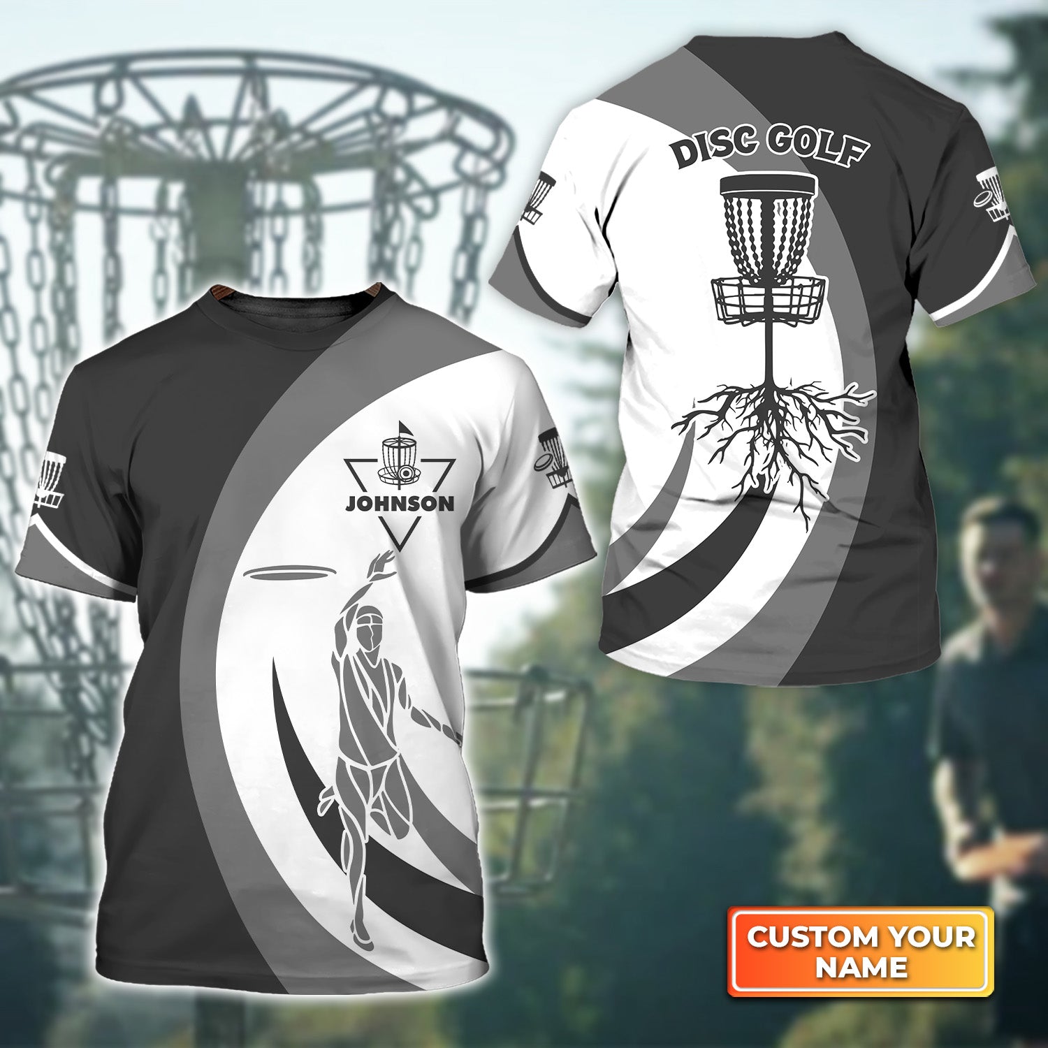 Disc Golf Silhouette Black Grey Personalized Name 3D Tshirt QB95 Gift Disc Golf Players