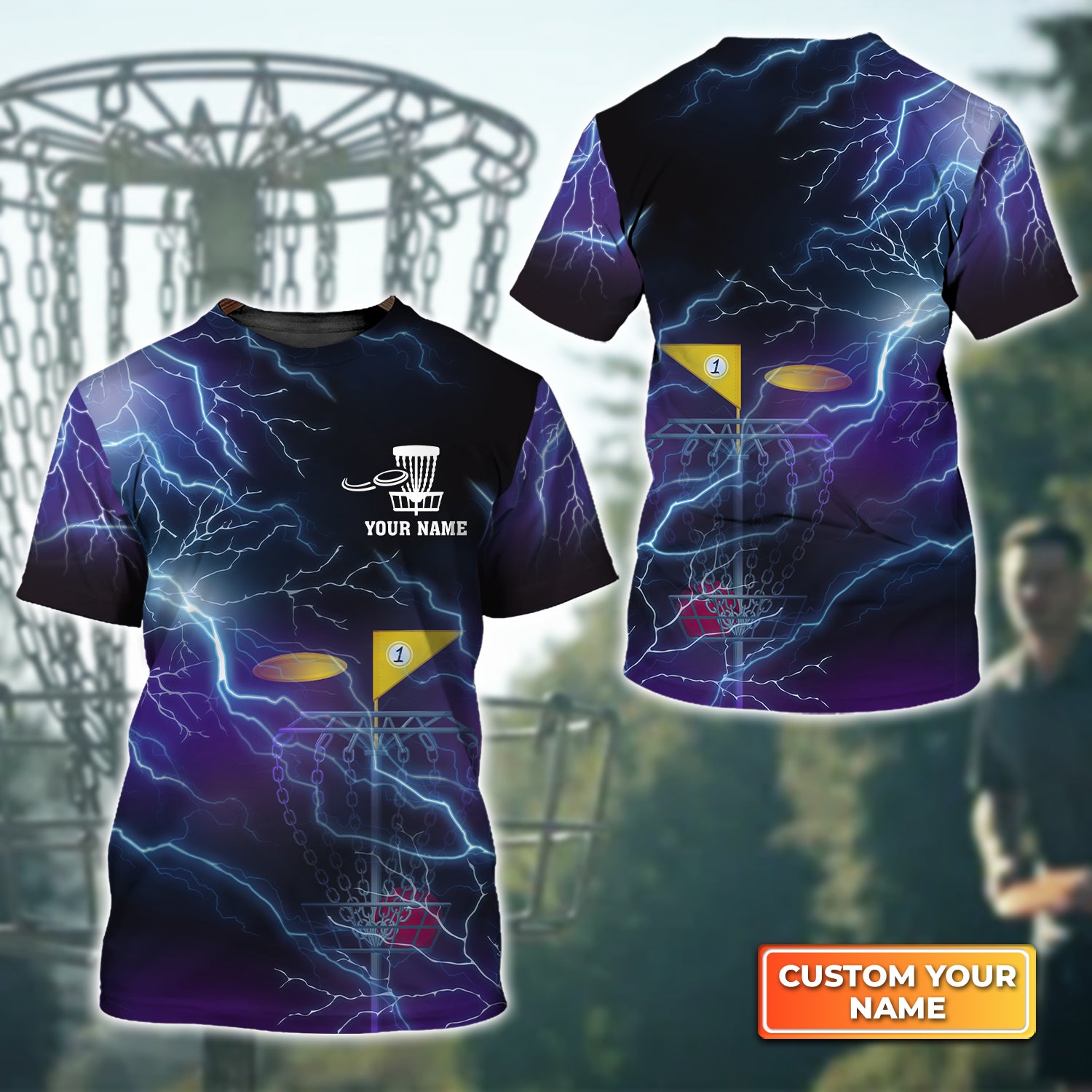 Disc Golf Thunder Lightning Personalized Name 3D Tshirt QB95 Gift Disc Golf Players