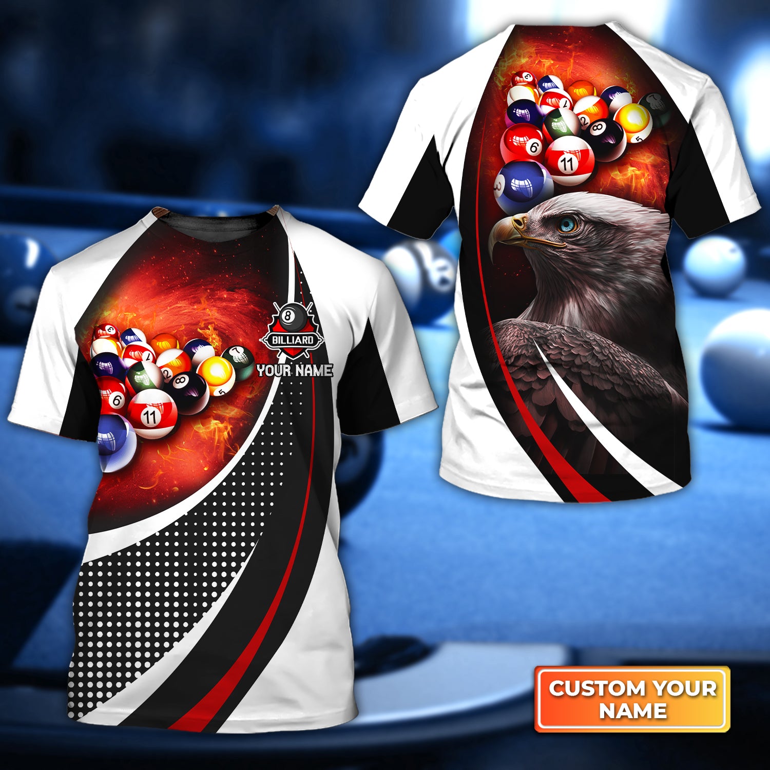 American Eagle Billiard Team Pool 8 Ball Personalized Name 3D Tshirt QB95 Gift Billiard Players