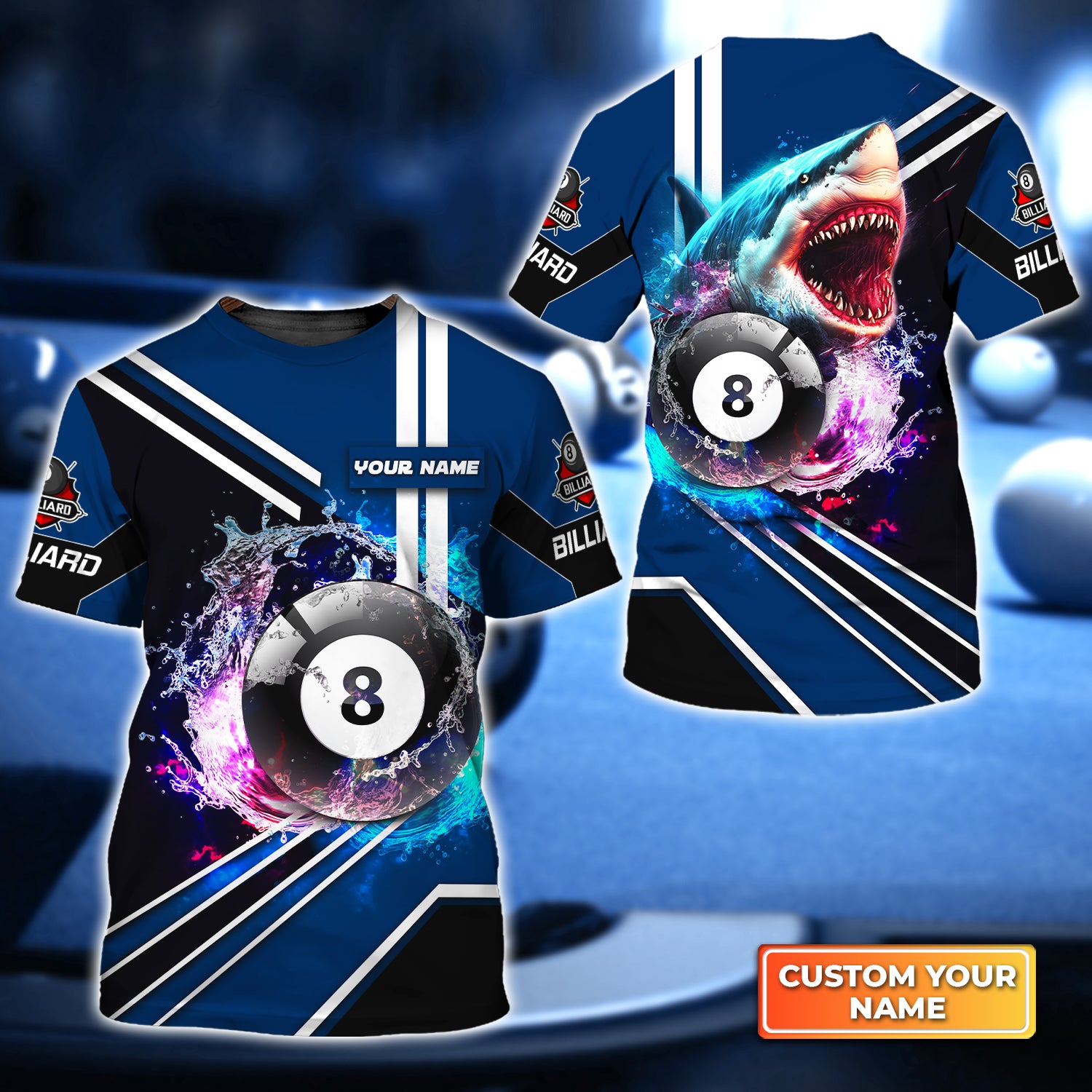 Shark Billiard Team Pool 8 Ball Personalized Name 3D Tshirt QB95 Gift Billiard Players