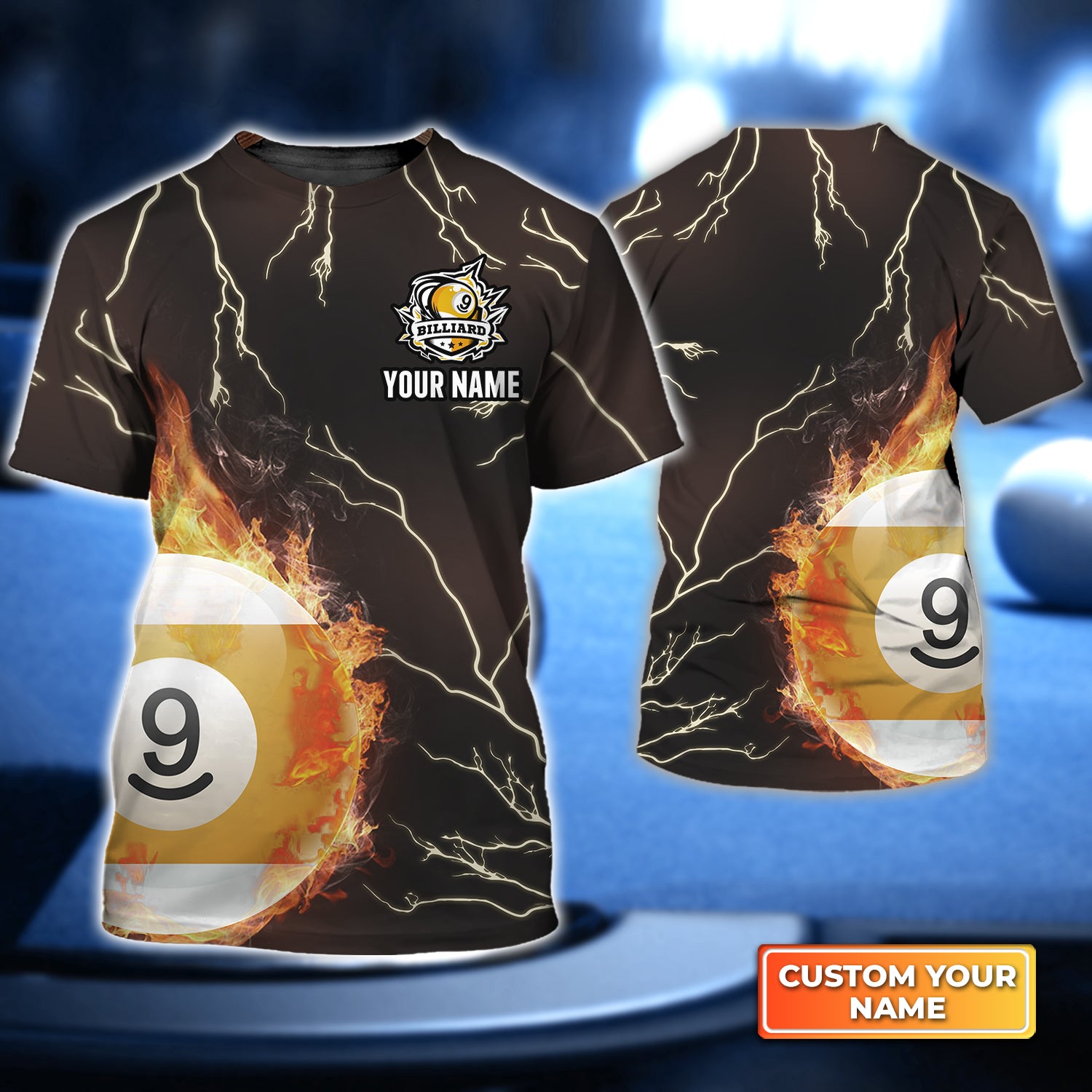 Billiard 9 Ball Fire Flame Personalized Name 3D Tshirt QB95 Gift Billiard Players