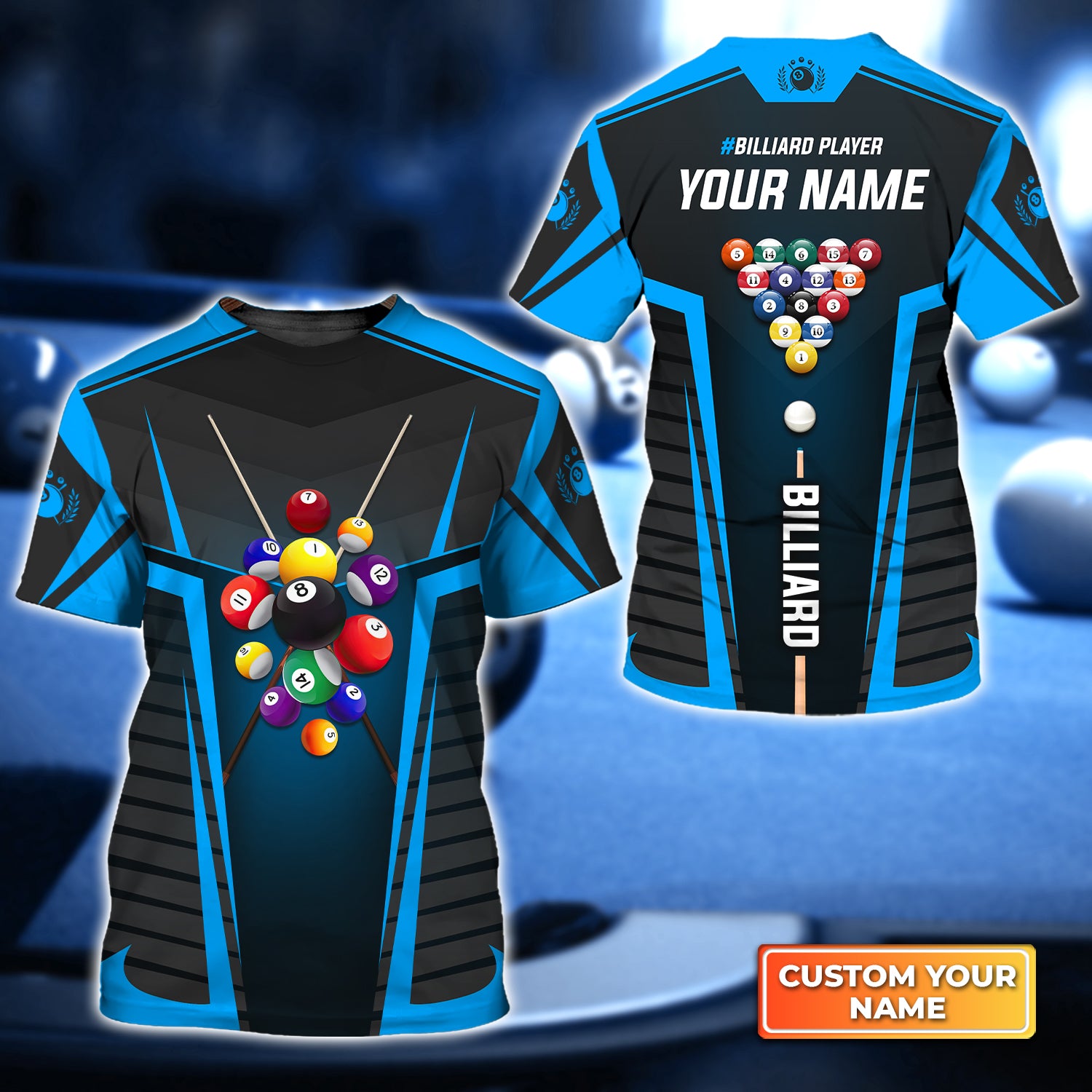 Blue Billiard Balls Personalized Name 3D Tshirt Gift For Billiard Players QB95