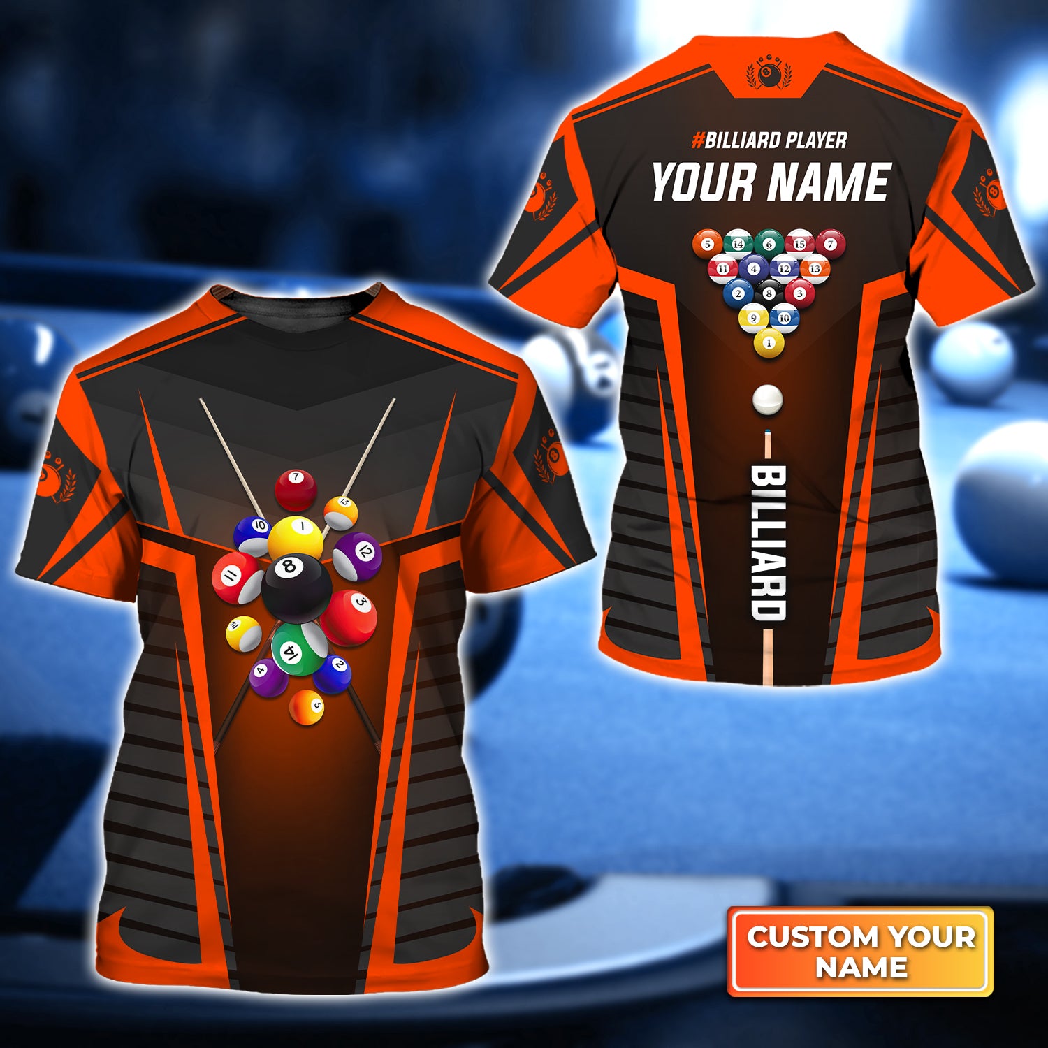 Orange Billiard Balls Personalized Name 3D Tshirt Gift For Billiard Players QB95