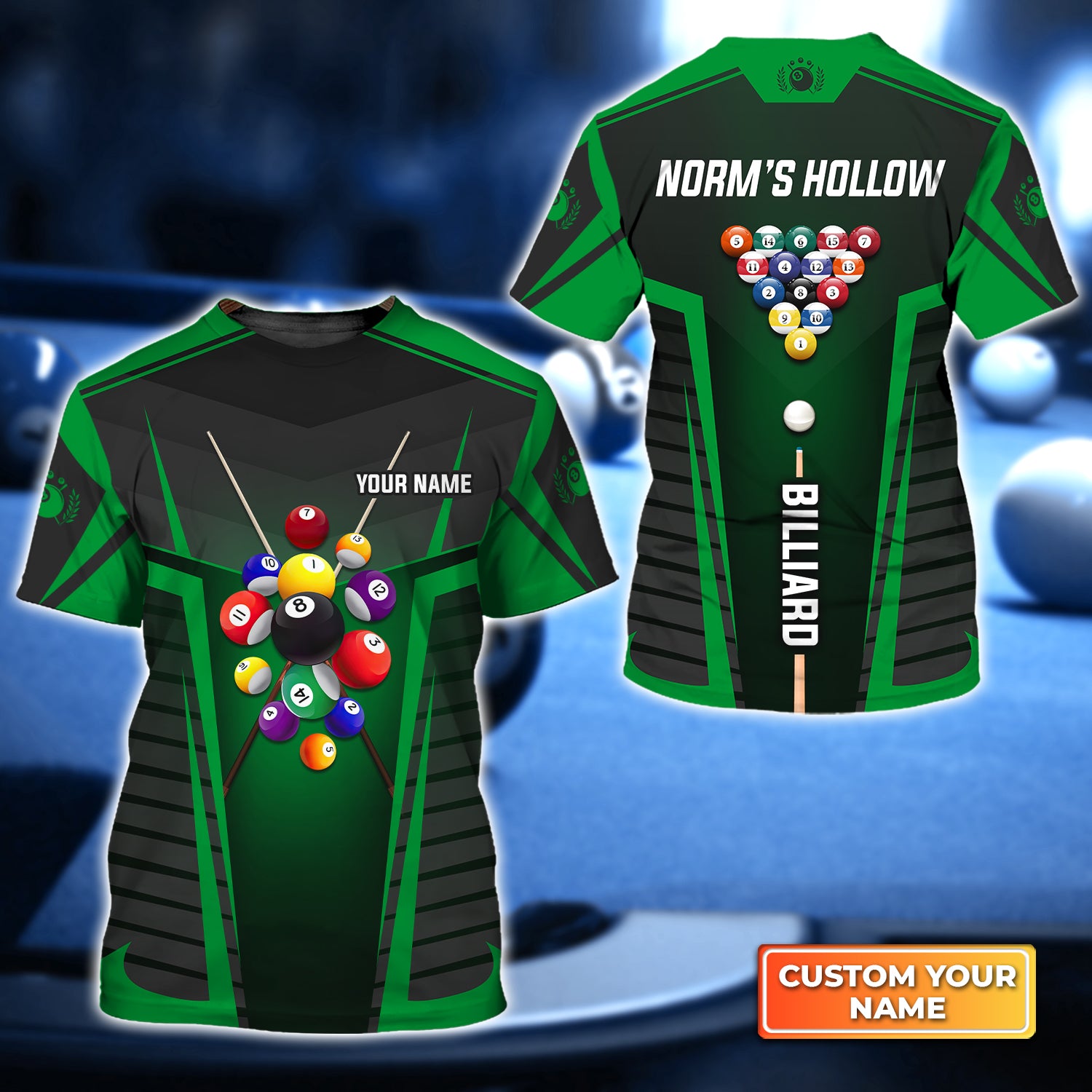 Norm’s Hollow Team Green Billiard Balls Personalized Name 3D Tshirt Gift For Billiard Players QB95