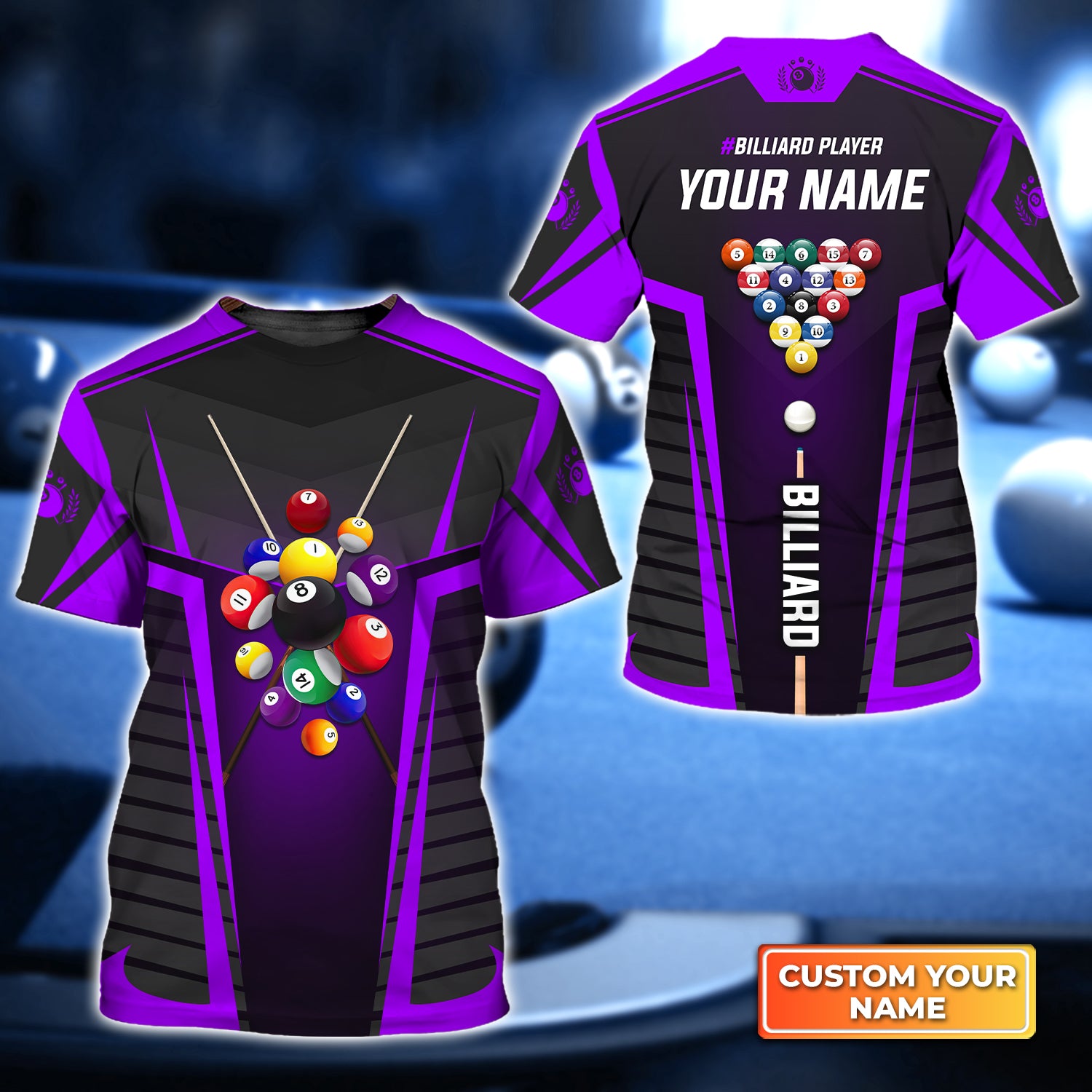 Purple Billiard Balls Personalized Name 3D Tshirt Gift For Billiard Players QB95