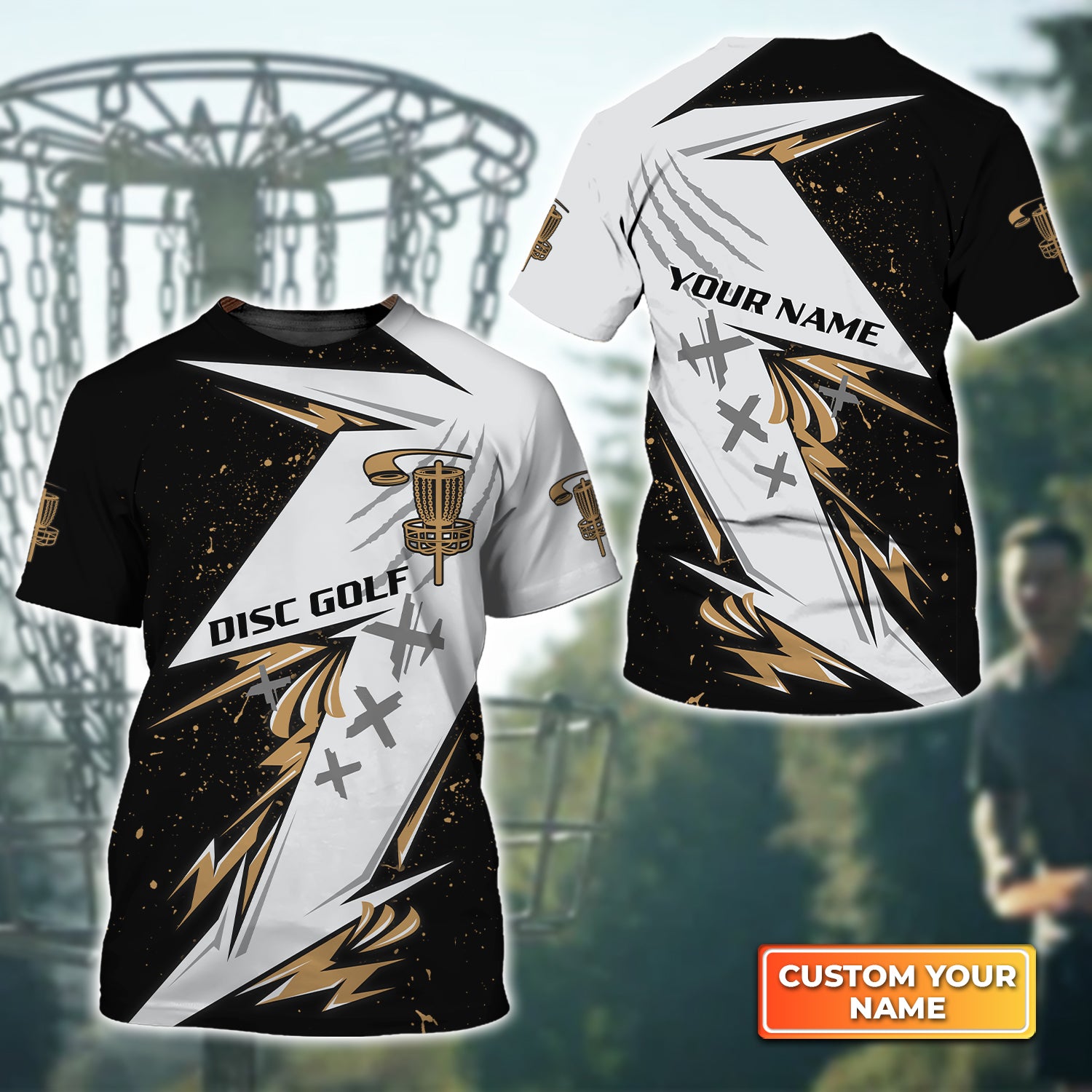 Black Gold Disc Golf Personalized Name 3D Tshirt QB95 Gift Disc Golf Players