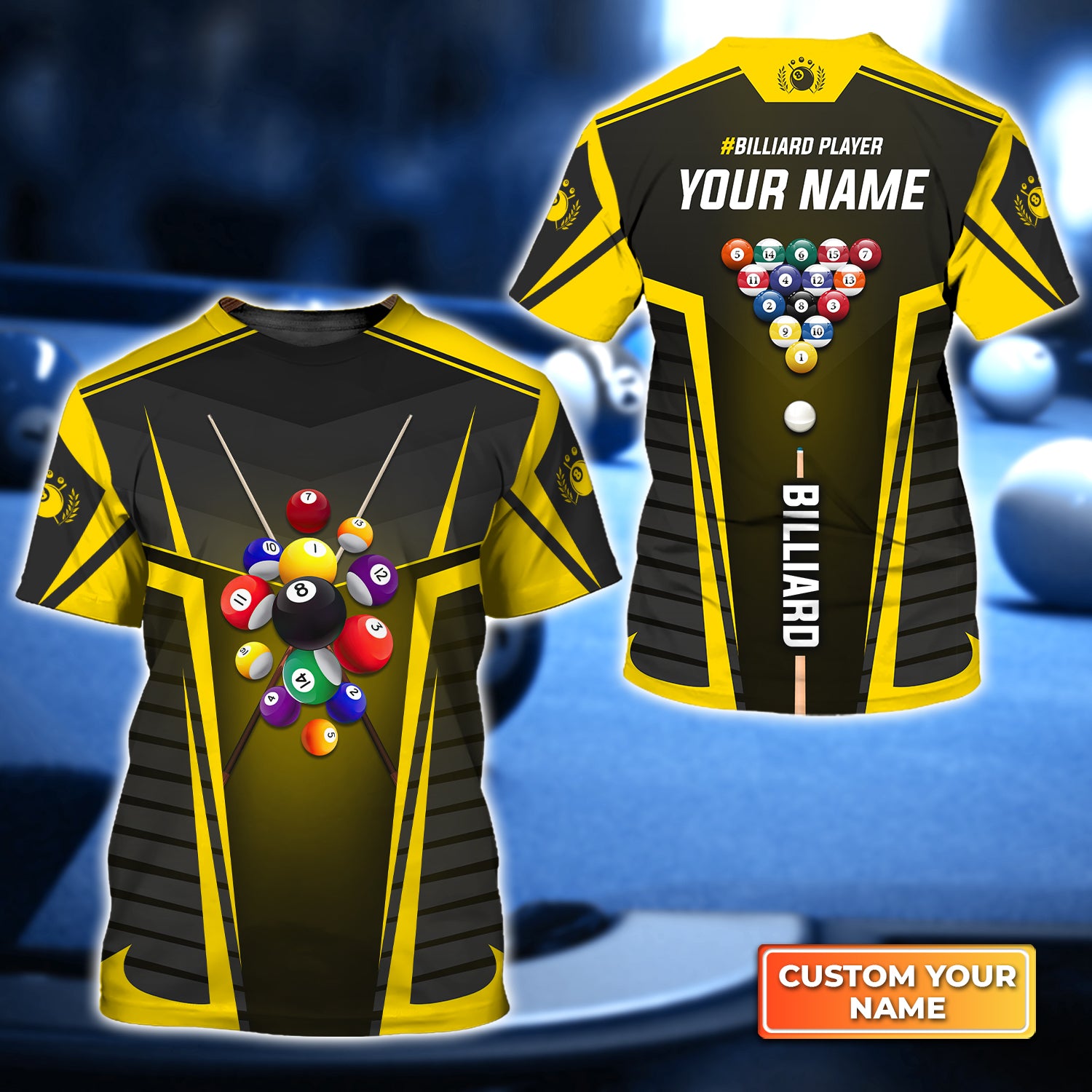 Yellow Billiard Balls Personalized Name 3D Tshirt Gift For Billiard Players QB95