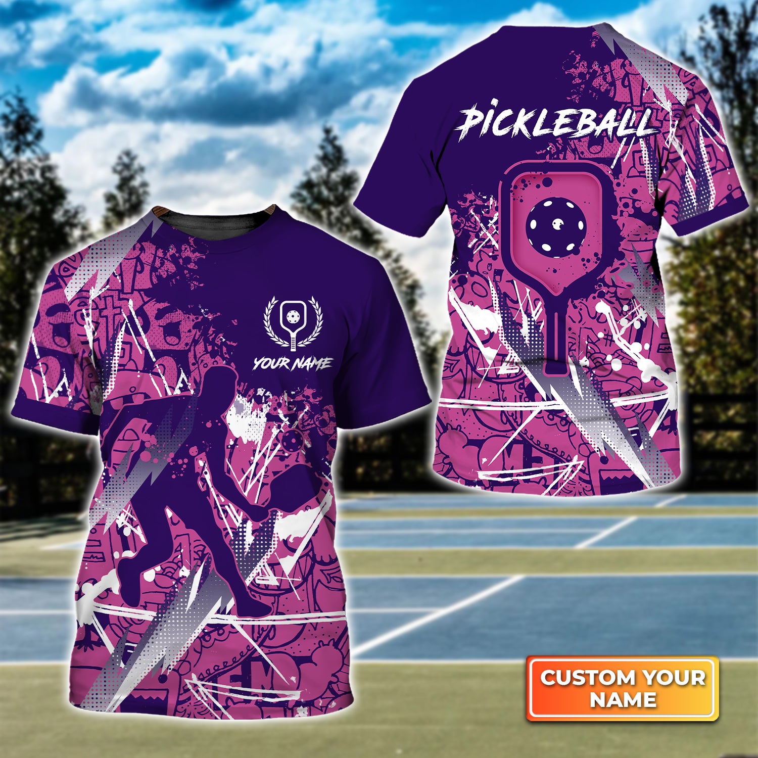 Pickleball - Scritch Man Purple Pink Pattern Personalized Name 3D Tshirt QB95 Gift For Pickleball Player