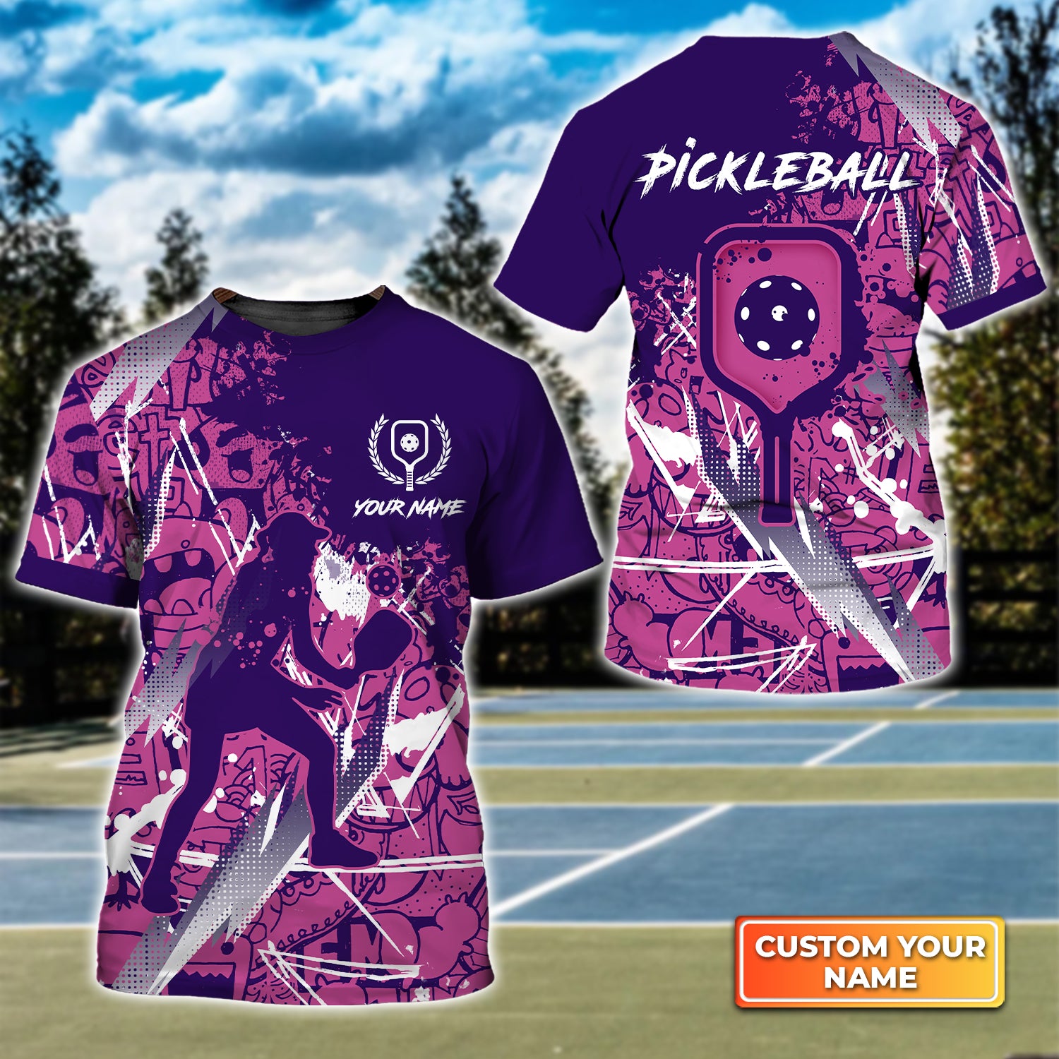 Pickleball - Scritch Woman Purple Pink Pattern Personalized Name 3D Tshirt QB95 Gift For Pickleball Player