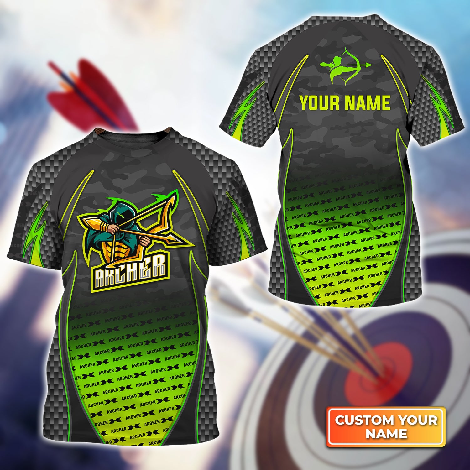 Archer Esport Mascot Green Pattern Personalized Name 3D Tshirt QB95 Gift For Archer