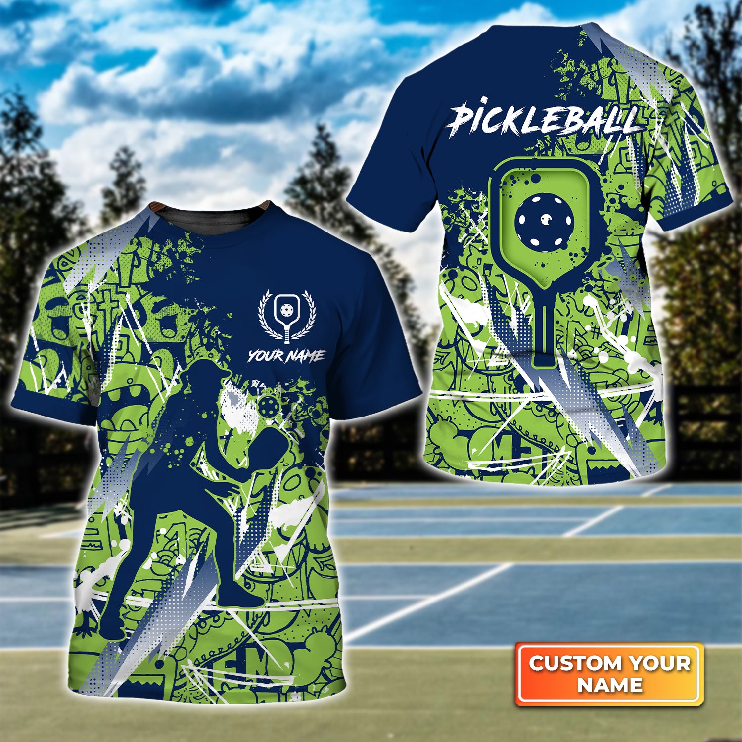 Pickleball - Scritch Woman Green Blue Pattern Personalized Name 3D Tshirt QB95 Gift For Pickleball Player