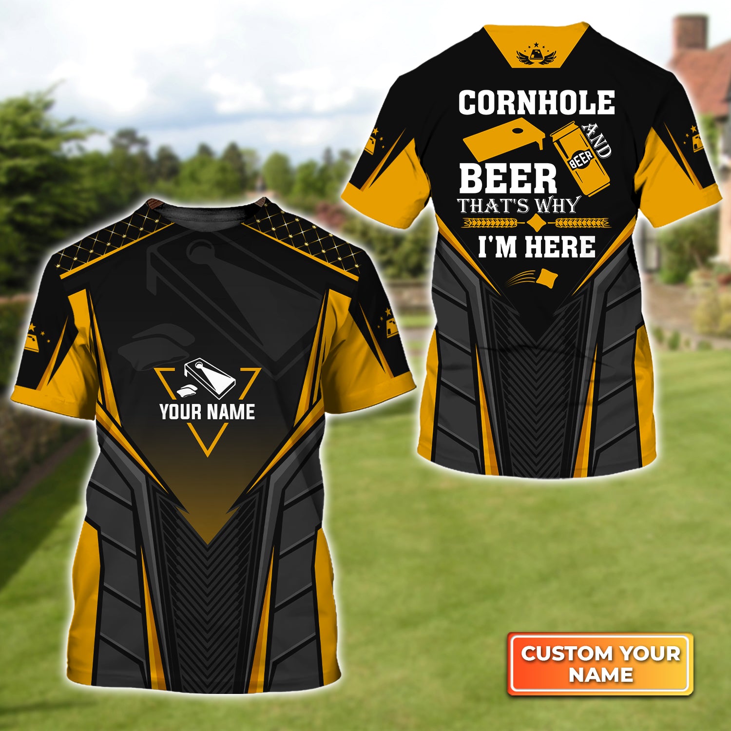 Cornhole And Beer That's Why I'm Here Personalized Name 3D Tshirt Gift For Cornhole Players QB95