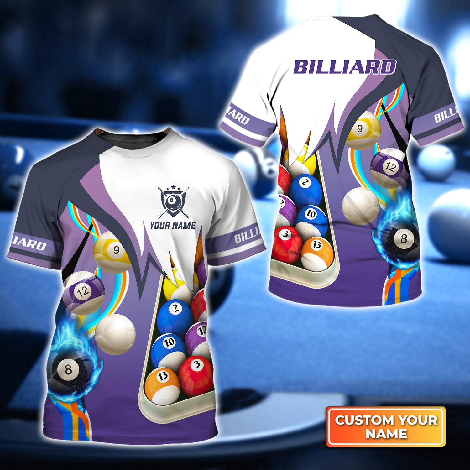 Billiard Purple Personalized Name 3D Tshirt QB95 Gift Billiard Players