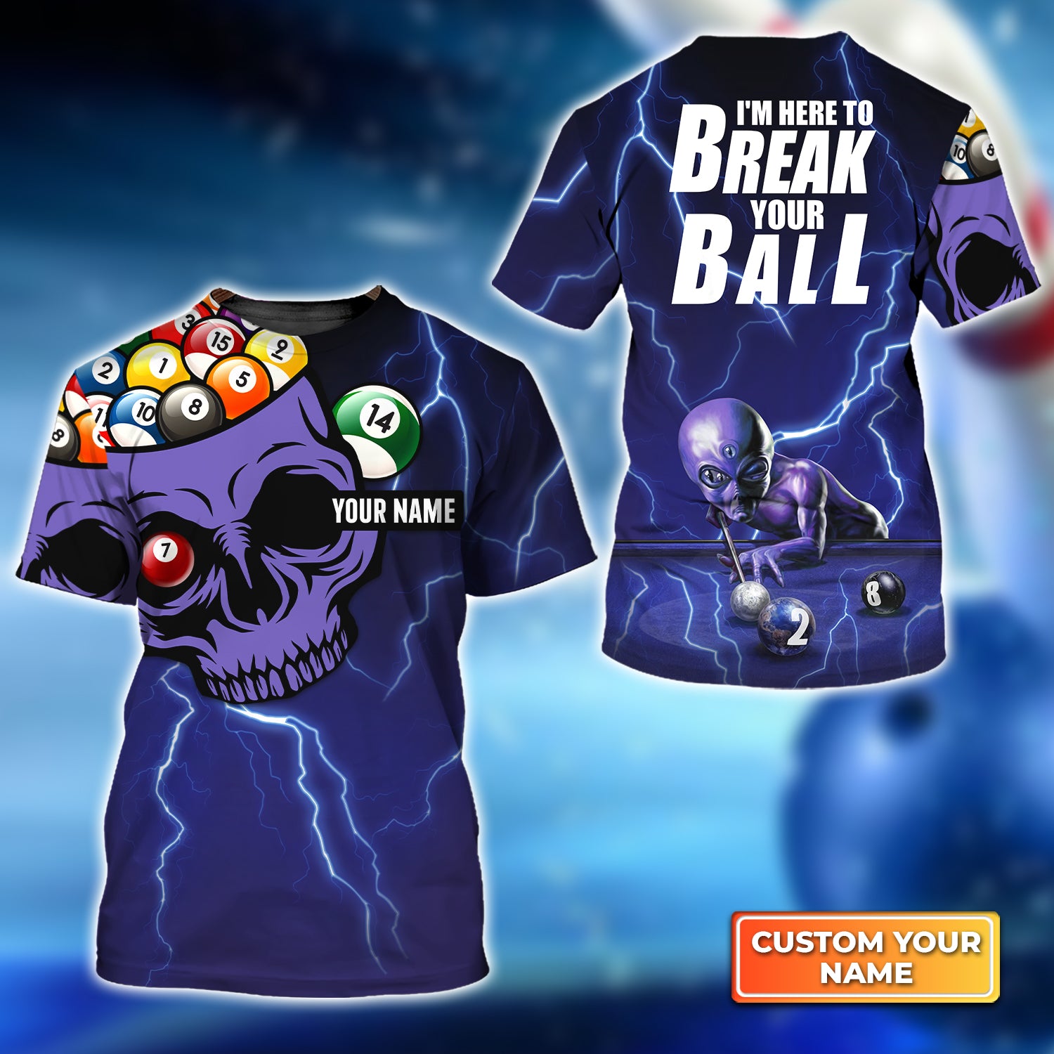 Thunderstorm I'm Here To Break Your Balls Personalized Name 3D Tshirt Gift For Billiard Players QB95