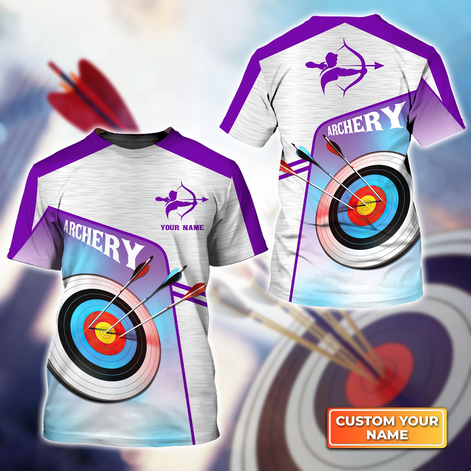 Purple Watercolor Archery Target Board Personalized Name 3D Tshirt QB95 Gift For Archer