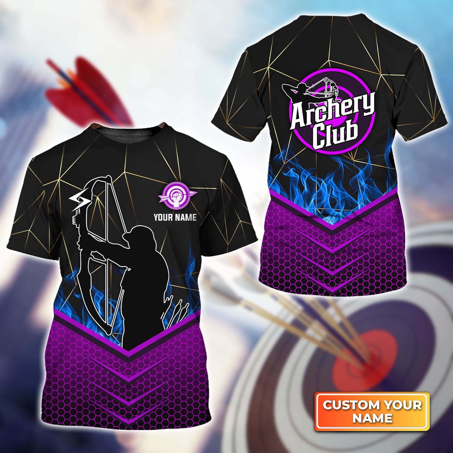 Ancher In Purple Background Archery Club Personalized Name 3D Tshirt QB95 Gift For Archer