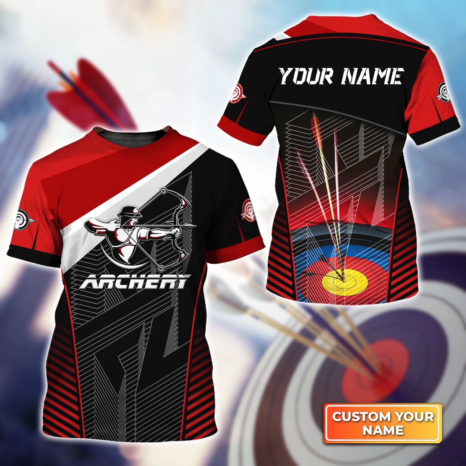 Red And Black Archer Archery Target Club Personalized Name 3D Tshirt QB95 Gift For Archer