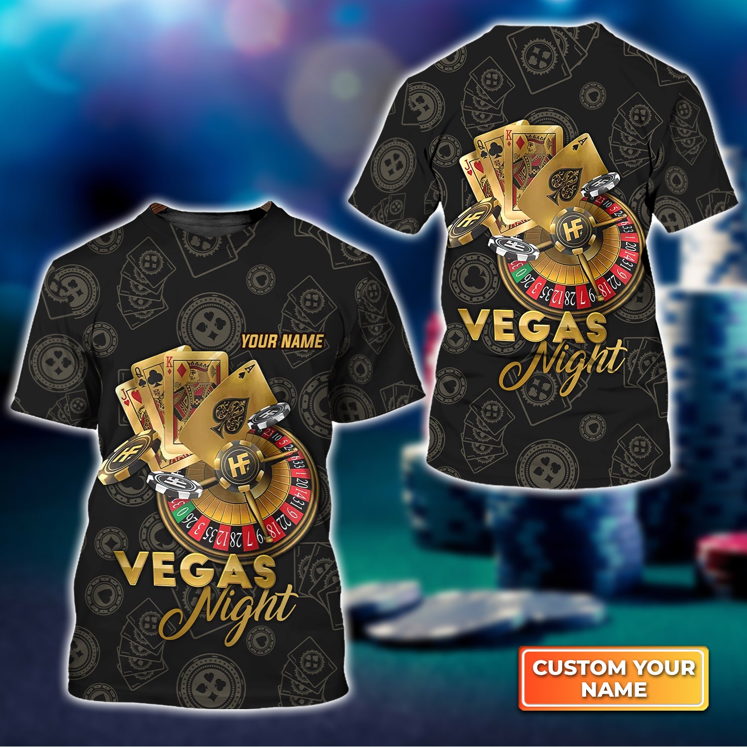 Vegas Night In Casino Personalized Name 3D Tshirt QB95 Gift For Poker Players