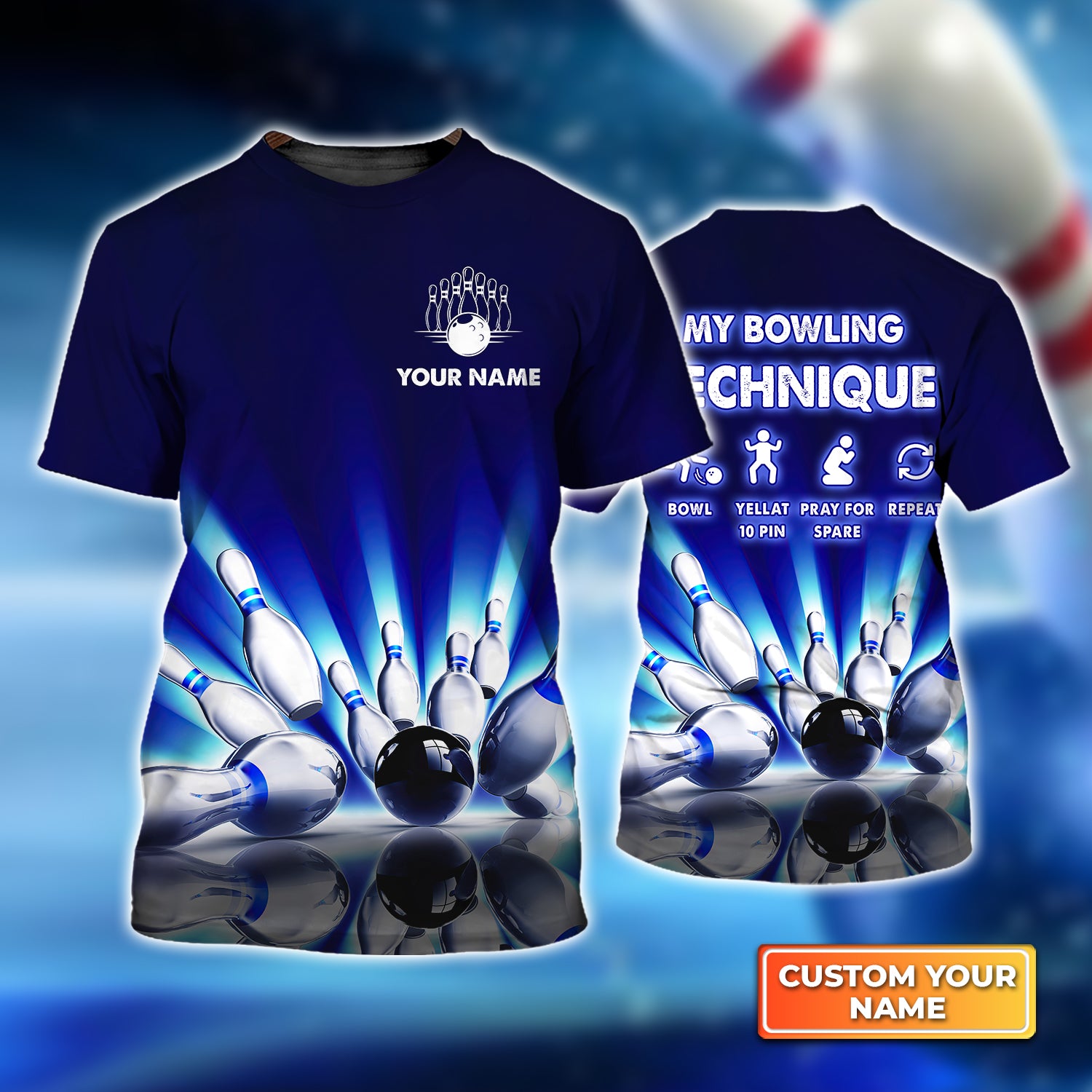 Bowling Techinque Neonlights Bowling Personalized Name 3D Tshirt For Bowling Player QB95