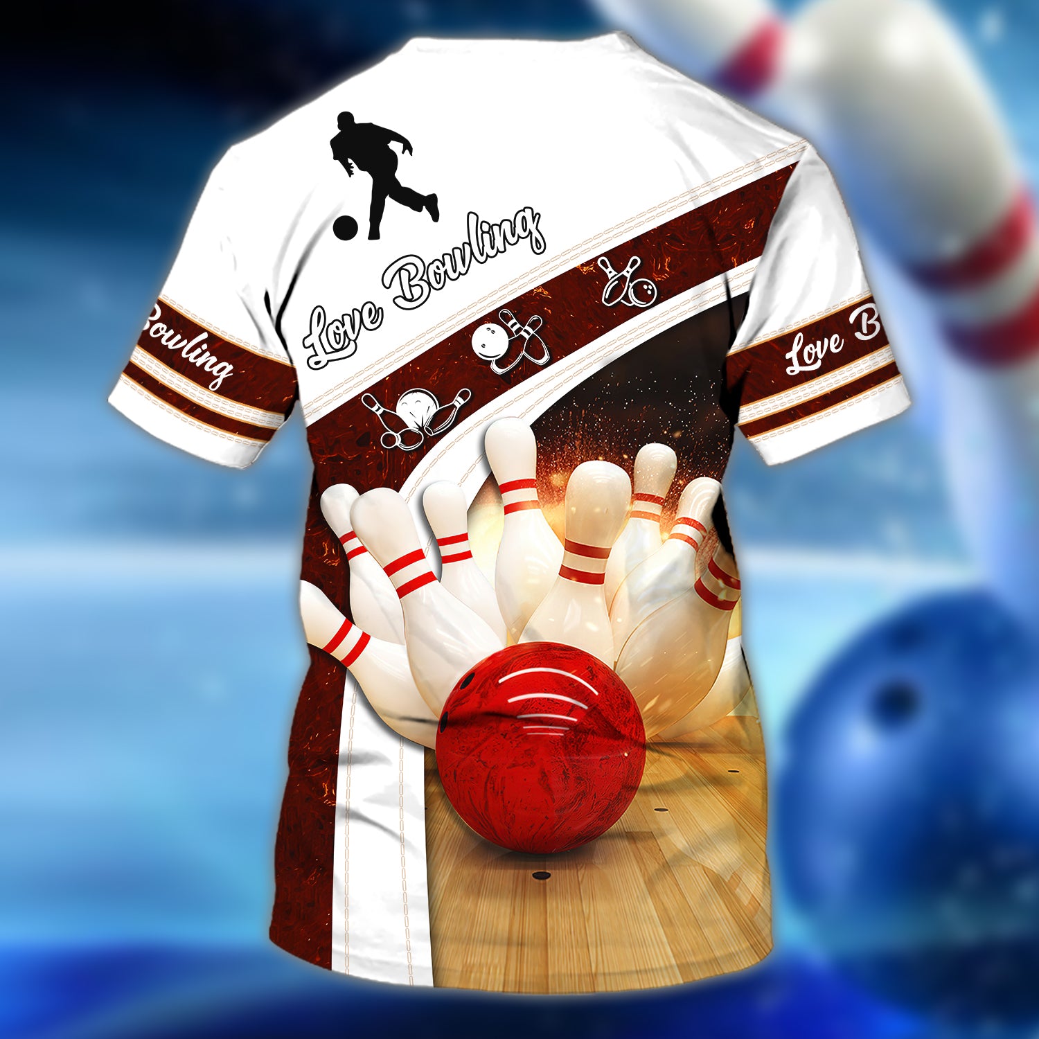 Bowling Strike Hit With Fire Explosion Personalized Name 3D Tshirt QB95