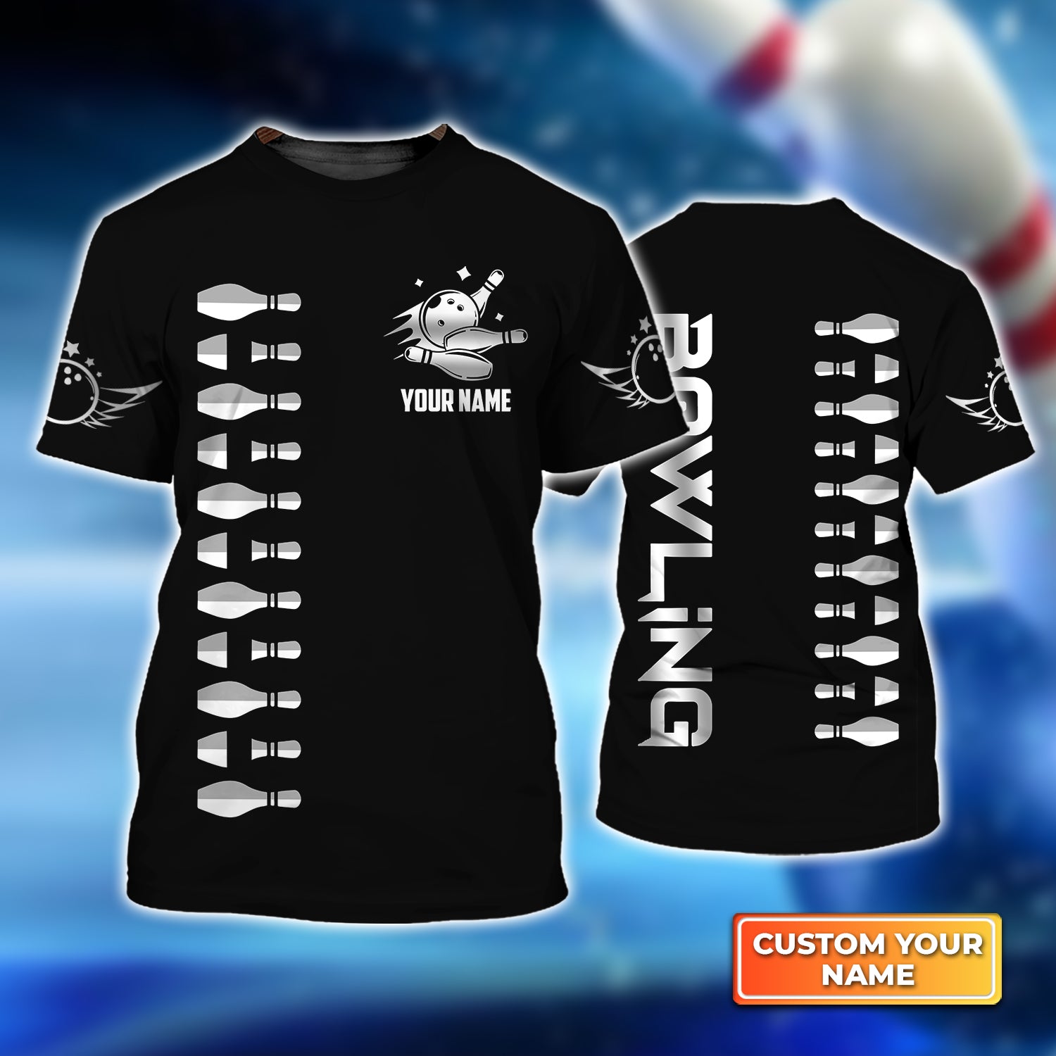 Bowling Strike Black And White Personalized Name 3D Tshirt QB95