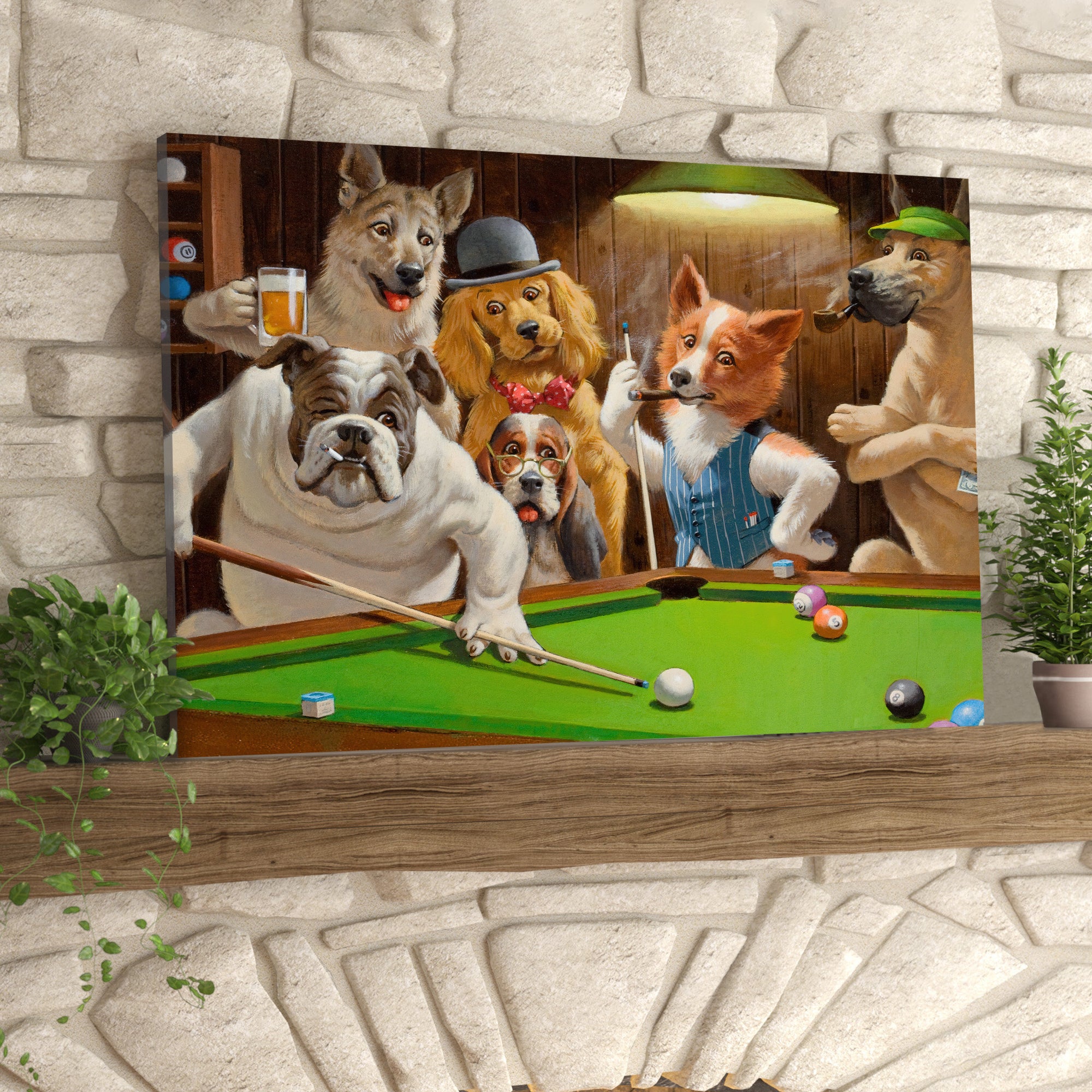 Funny Dogs Playing Billiard Living Room Pet Portrait Puppy 3D Print Horizontal Canvas Wall Art Pet Painting Artwork