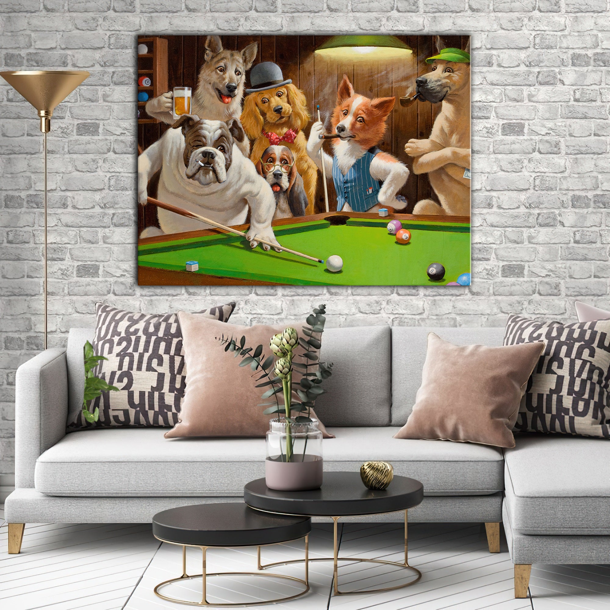 Funny Dogs Playing Billiard Living Room Pet Portrait Puppy 3D Print Horizontal Canvas Wall Art Pet Painting Artwork