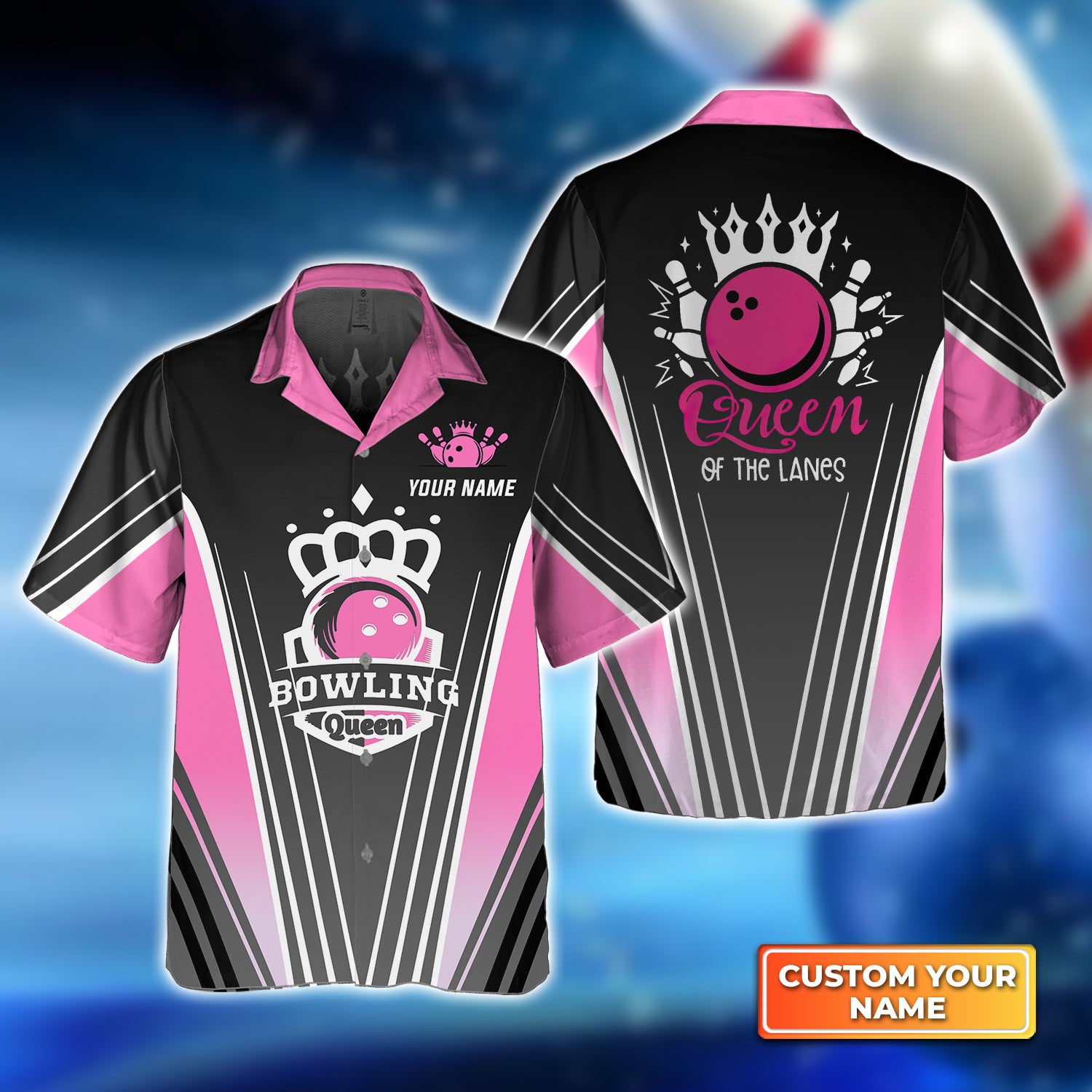 Pink Bowling Ball Queen Of The Lanes Personalized Name 3D Hawaiian Shirt QB95 Gift For Bowler