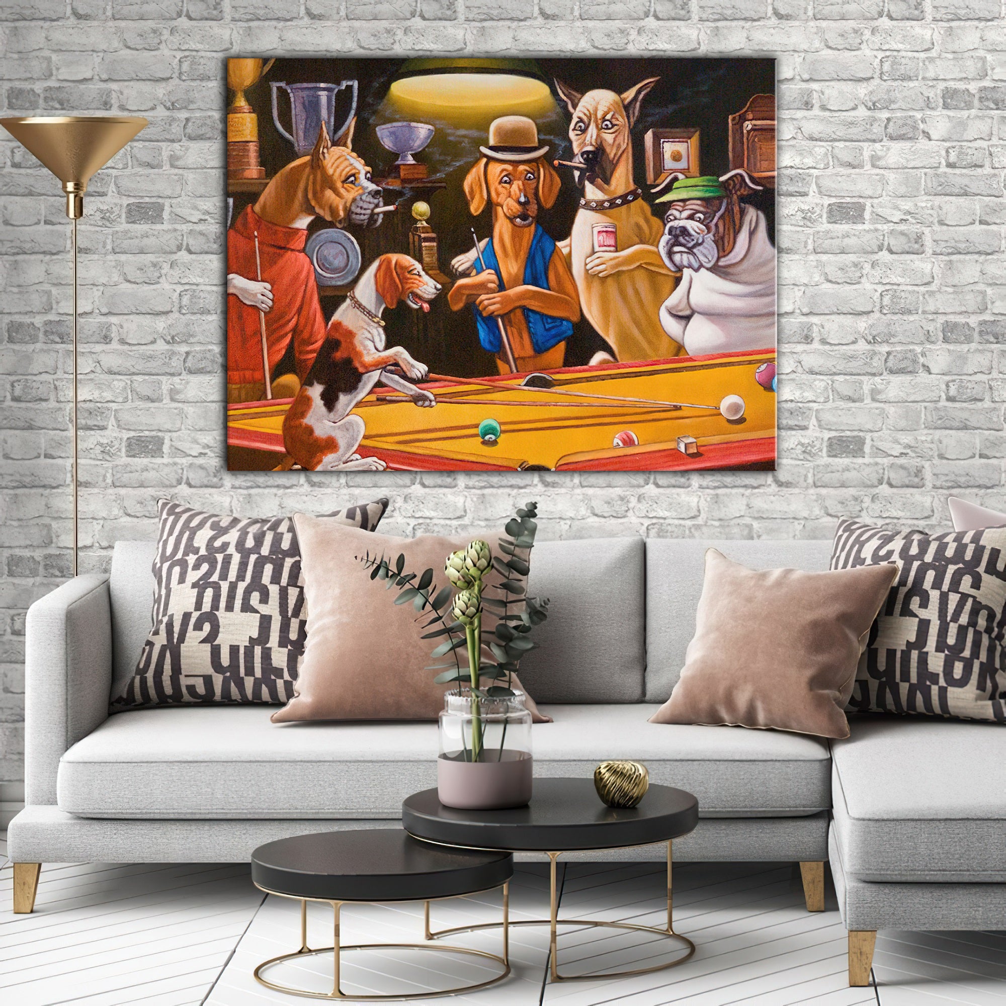 Dogs Playing Billiards Art Reproduction Horizontal Canvas