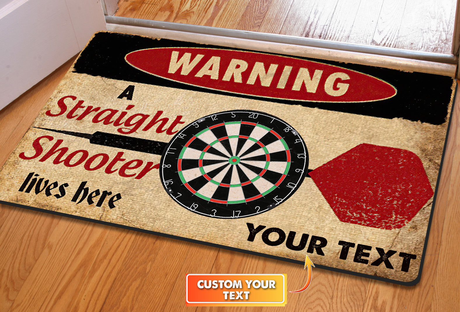 Warning A Straight Shooter Lives Here Personalized Doormat Gift For Darts Player