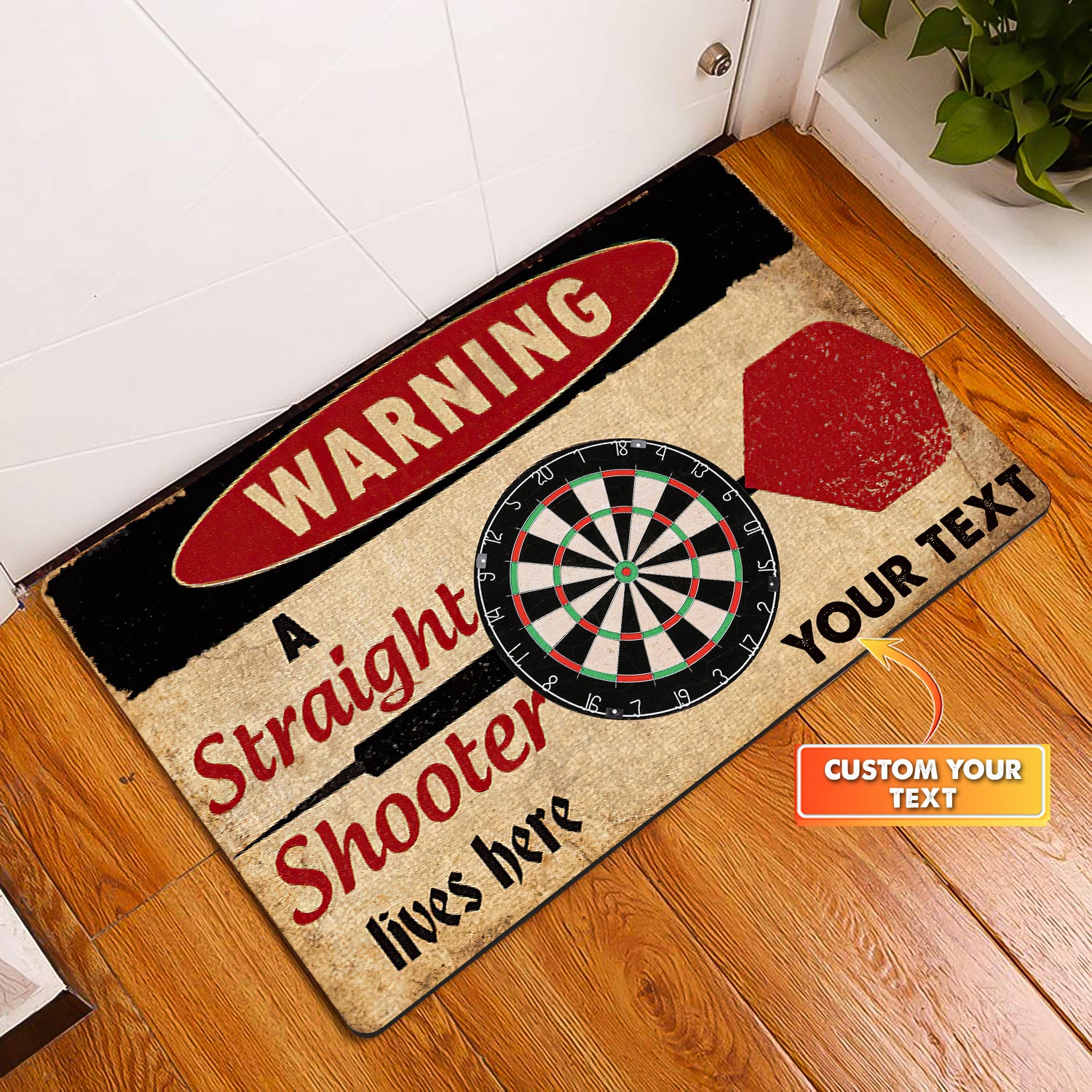 Warning A Straight Shooter Lives Here Personalized Doormat Gift For Darts Player