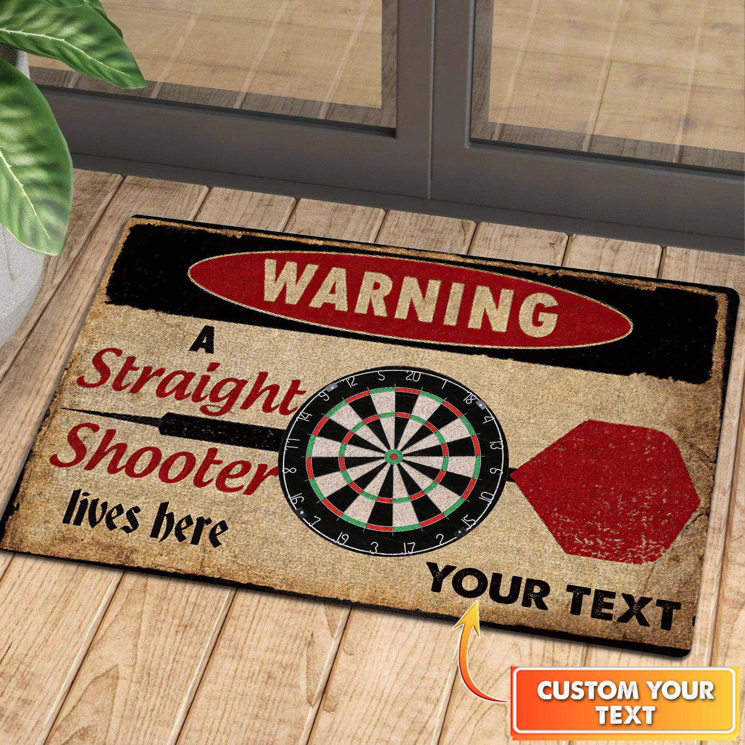 Warning A Straight Shooter Lives Here Personalized Doormat Gift For Darts Player