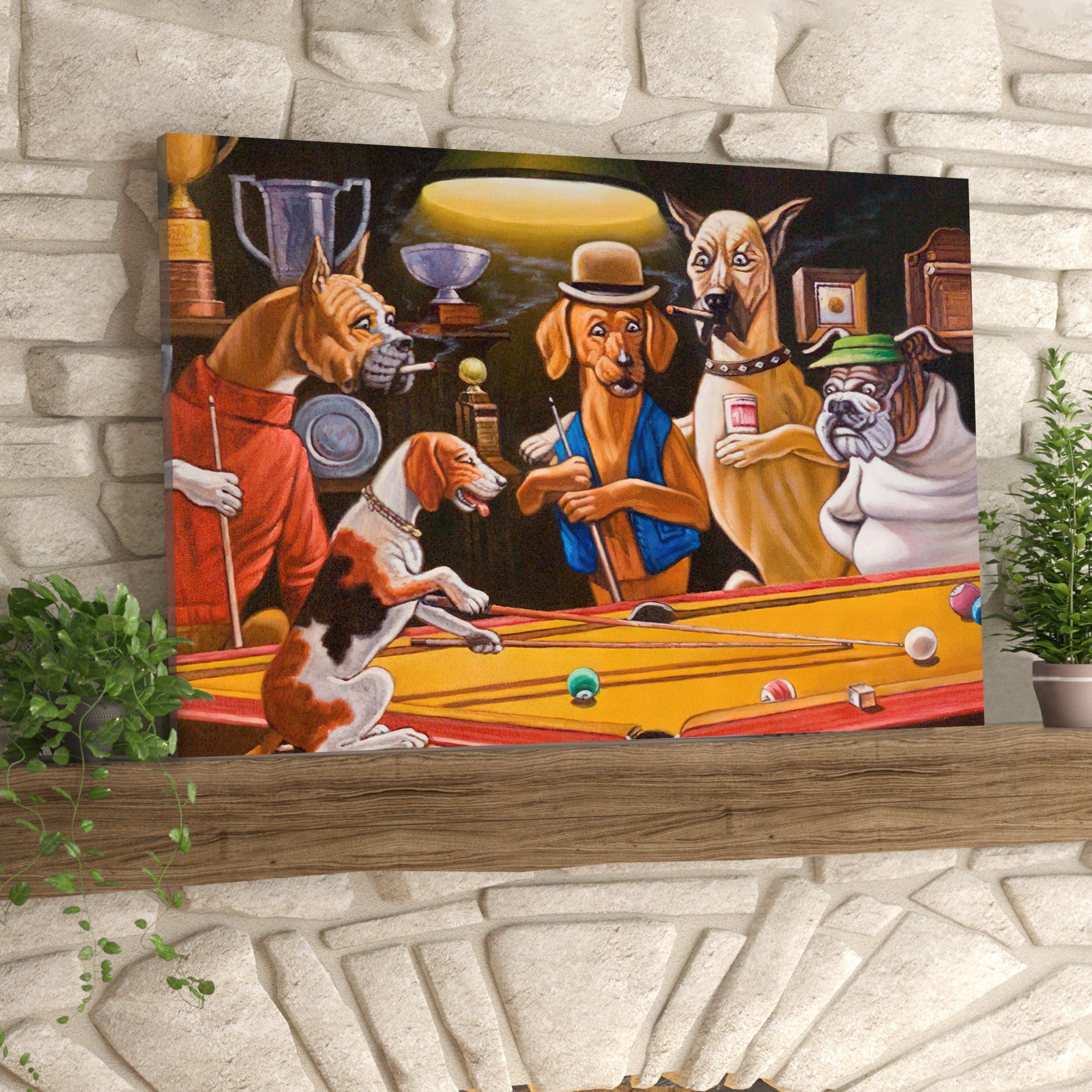 Dogs Playing Billiards Art Reproduction Horizontal Canvas