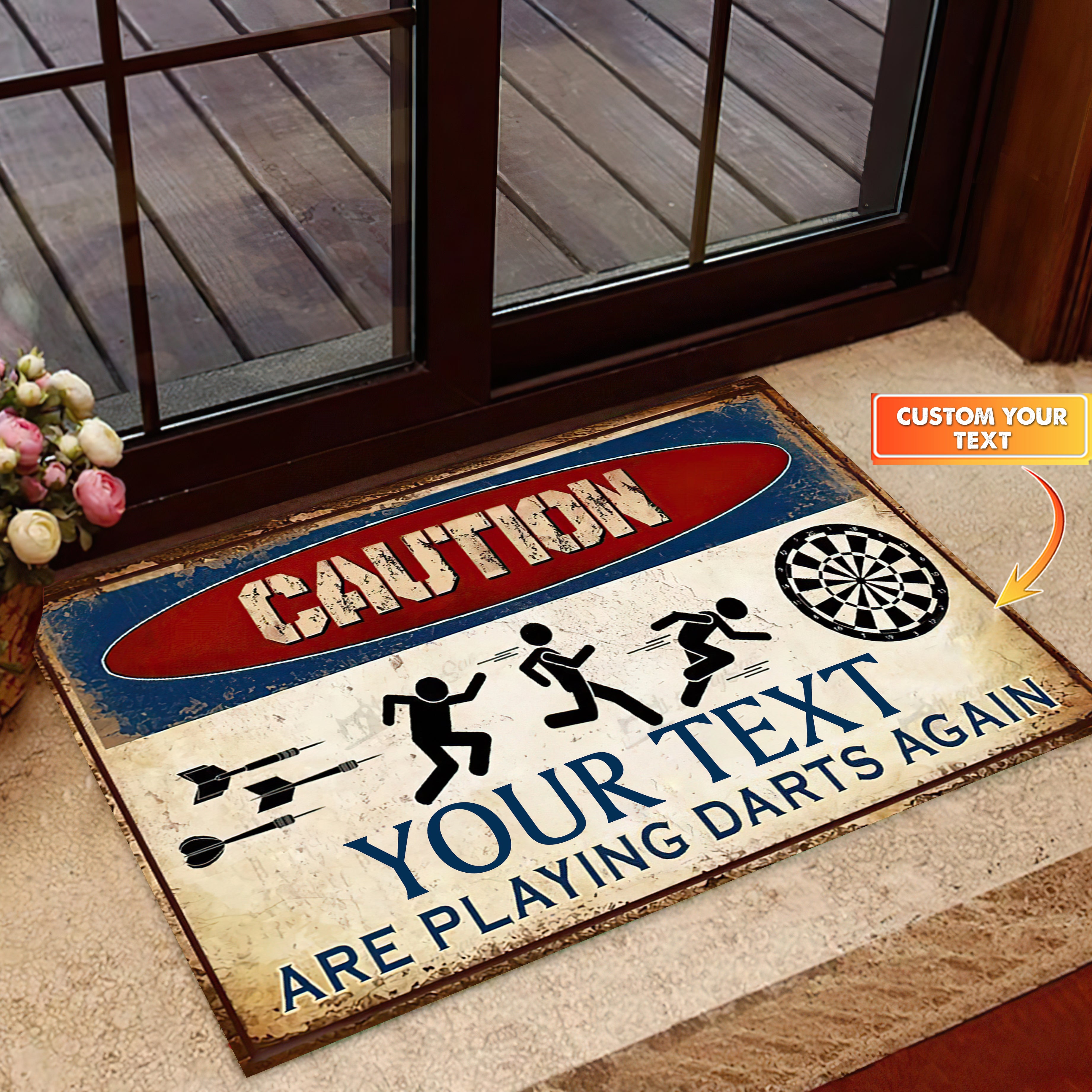 Caution Are Playing Darts Again Personalized Doormat Gift For Darts Player