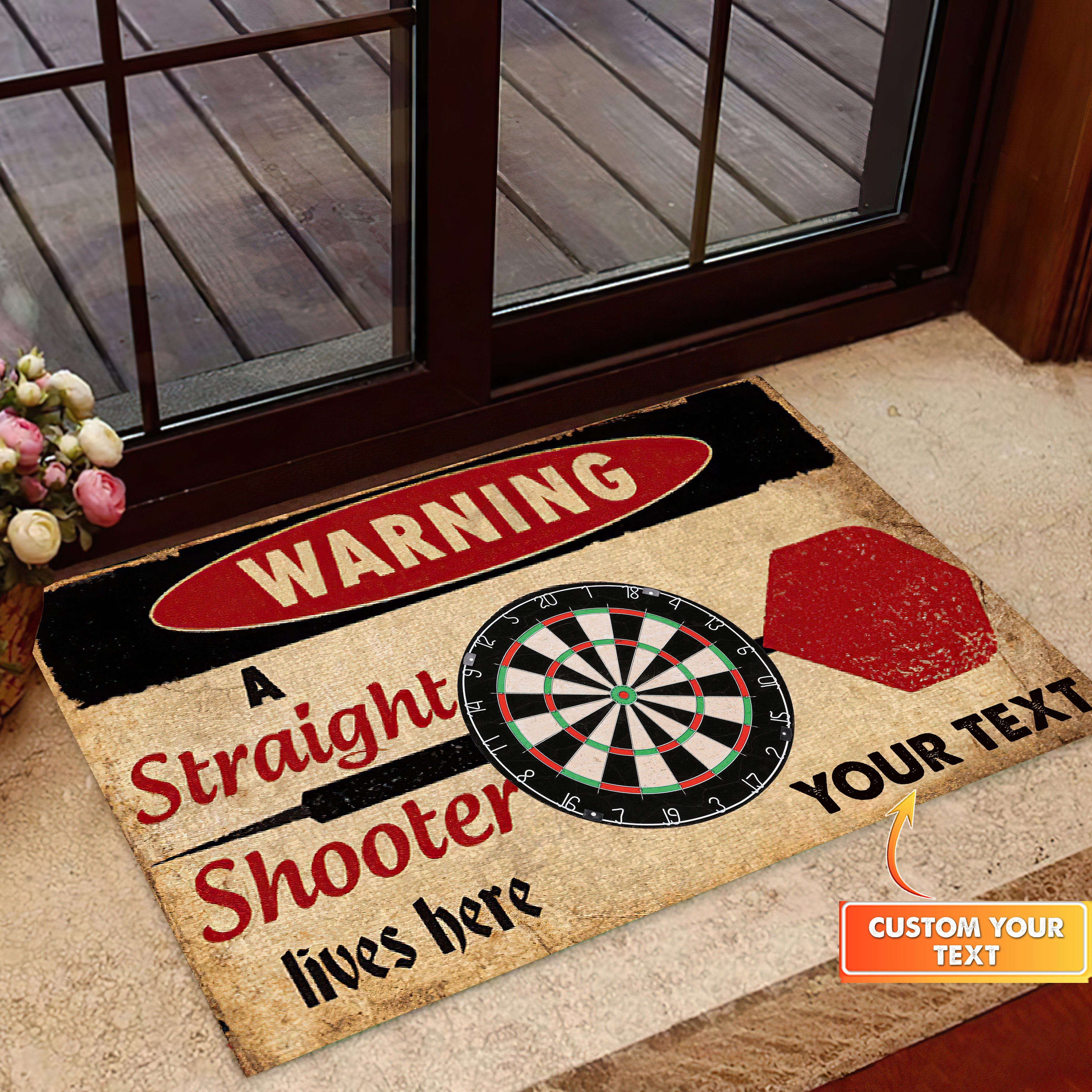 Warning A Straight Shooter Lives Here Personalized Doormat Gift For Darts Player